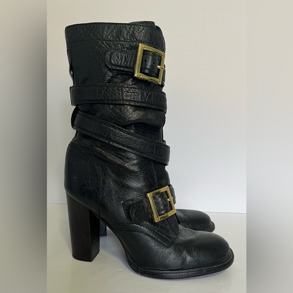 Tory Burch Boots Women’s 8.5 Jaden‎ Strap Double Buckle Stack Heel Black … - Picture 1 of 11